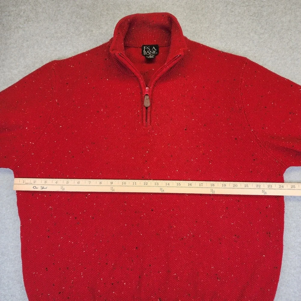 Jos A Bank Lambs‎ Wool Blend 1/4 Zip Sweater Mens M Speckled Red Mock Neck